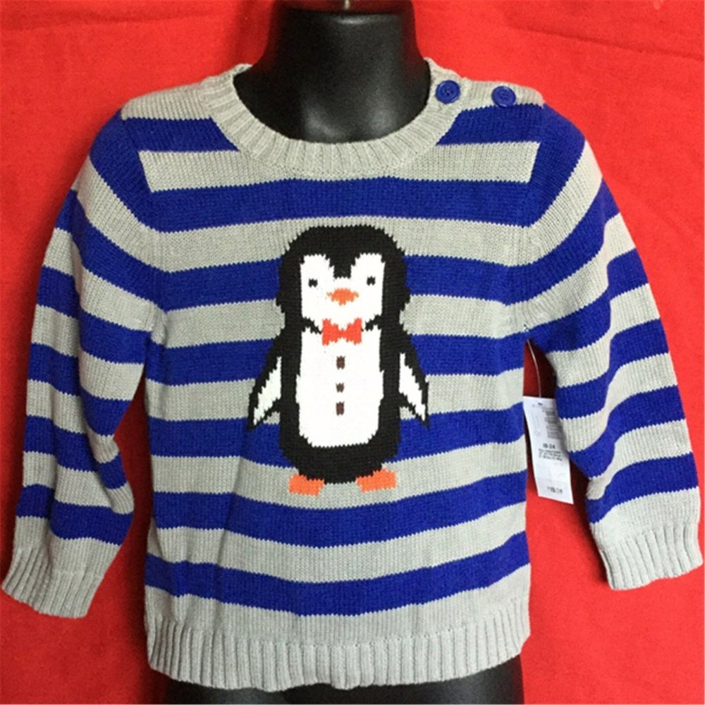 NWT Old Navy baby Boy's 100% COTTON Striped Critter Penguin Sweater Size 3--6M